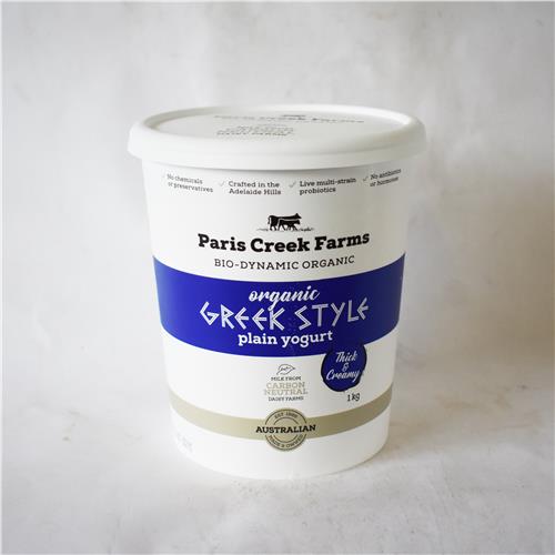 Paris Creek Yoghurt Plain Greek 1Kg.Certified Organic