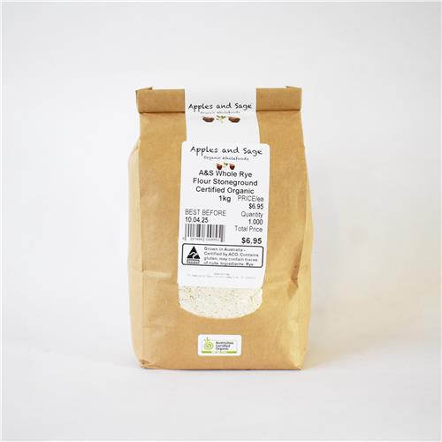 A&S Whole Rye Flour Stoneground Certified Organic 1kg