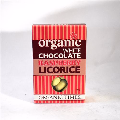 Organic Times White Choc Raspberry Licorice 150g