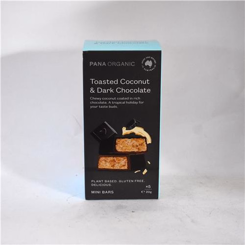 Pana Chocolate Snack Bars Toasted Coconut 5pk 100g Certified Organic
