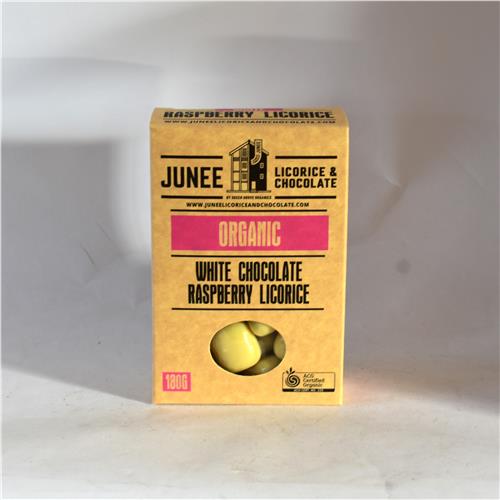 Junee Licorice Raspberry White Chocolate 180g