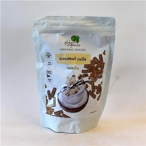 Global Organics Coconut Rolls Crispy Crunchy Vanilla 140g