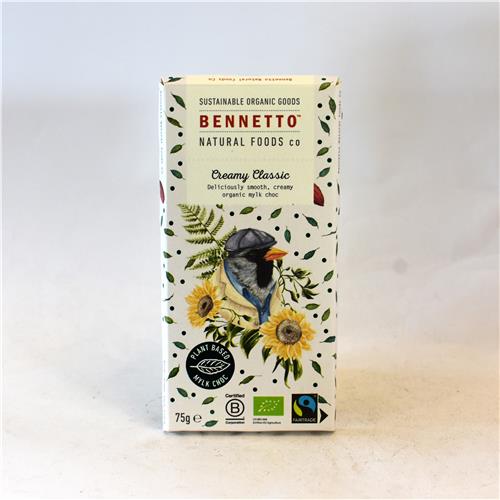 Bennetto Creamy Classic Chocolate 75g Certified Organic
