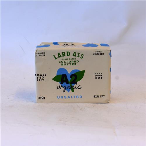 Lard Ass Butter Cultured Unsalted A2 Butter 200g Certified Organic