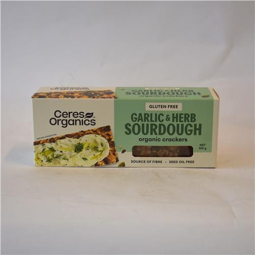 Ceres Sourdough Crackers Garlic & Herb 100g Certified Organic